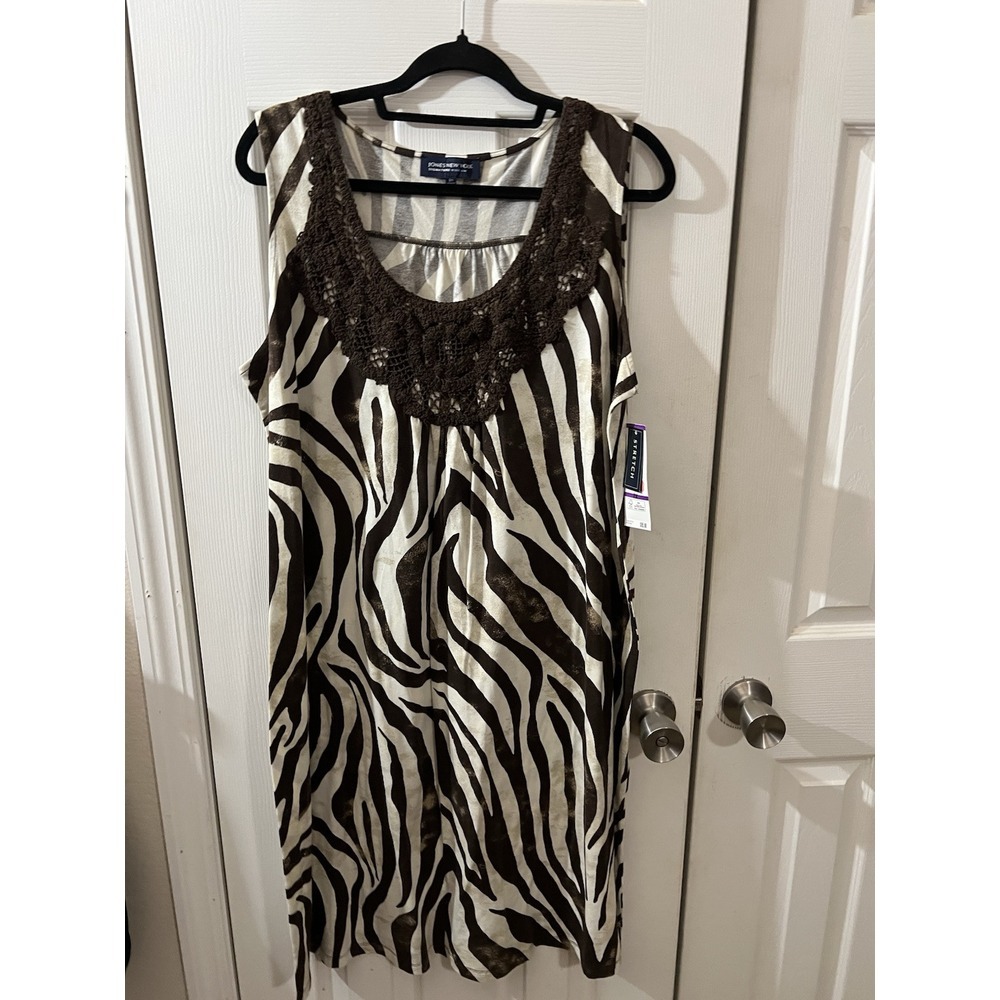 Jones New York Signature Plus‎ Size 2X NWT Women's Zebra Print Sleeveless Dress